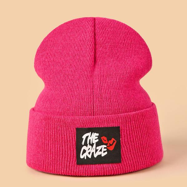 

Letter Label Decor Beanie, Hot pink