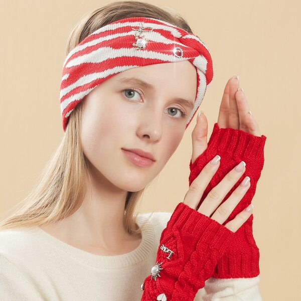 

Rhinestone Decor Gloves & Headband, Red and white