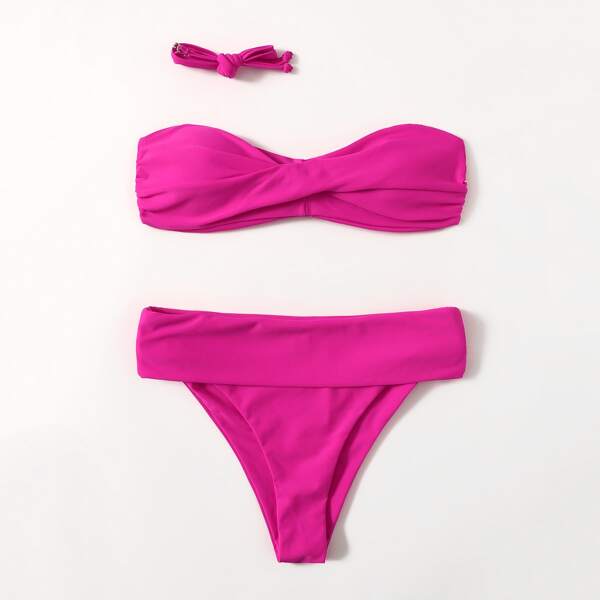 

Twist Front Bikini Swimsuit, Hot pink