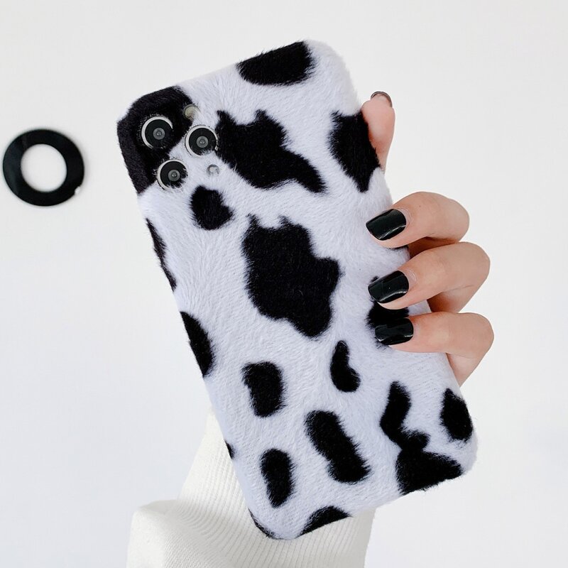 

Cow Print Fluffy iPhone Case, Black and white