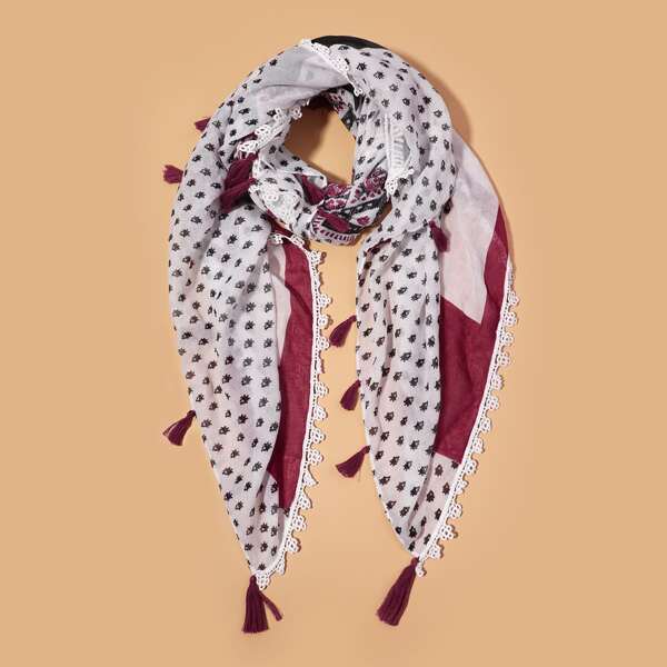 

Graphic Tassel Trim Scarf, Multicolor