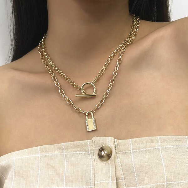 

2pcs Gold Lock Charm Necklace