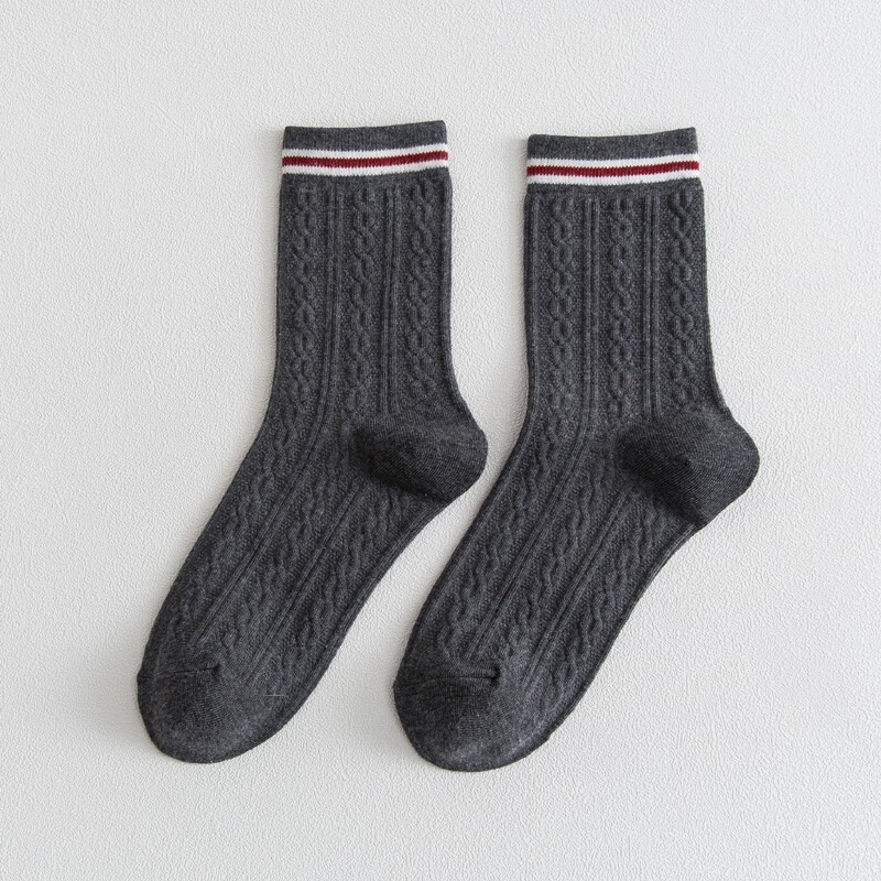 

1pair Striped Crew Socks, Dark grey