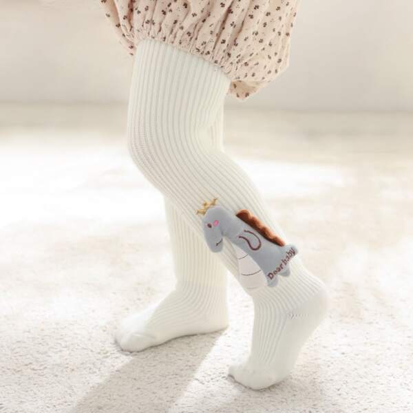 

Baby Dinosaur Decor Fleece Lined Tights, White
