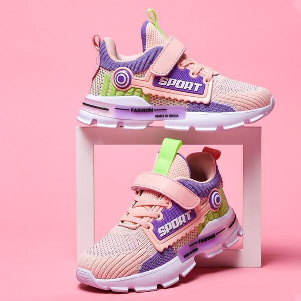 

Girls Velcro Strap Knit Sneakers, Pink