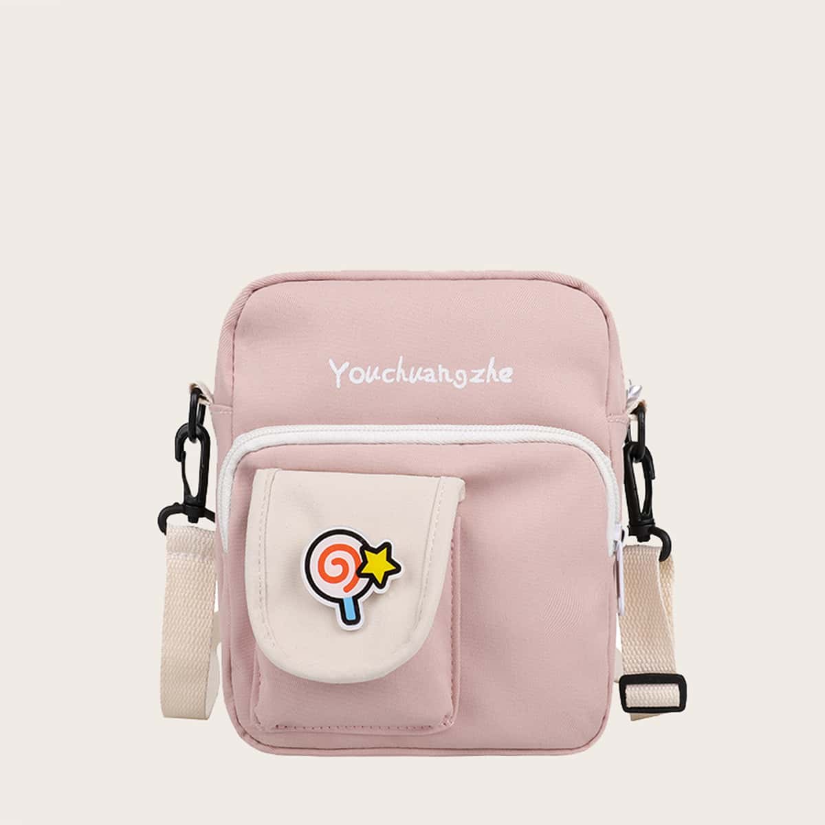 

Cartoon Pocket Front Crossbody Bag, Pink