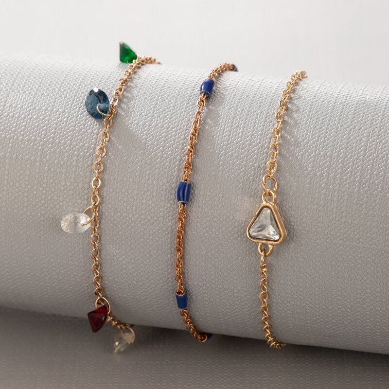 

3pcs Crystal Charm Anklet, Gold