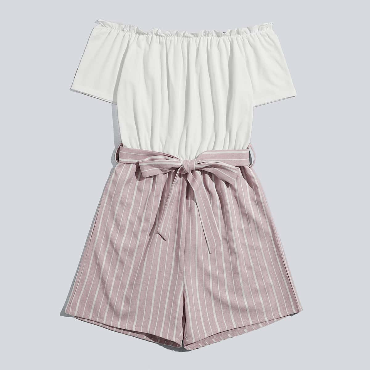 

Off The Shoulder Striped Romper, Multicolor