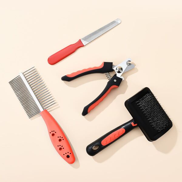 

4pcs Cat Nail Tool & Hair Brush Set, Multicolor