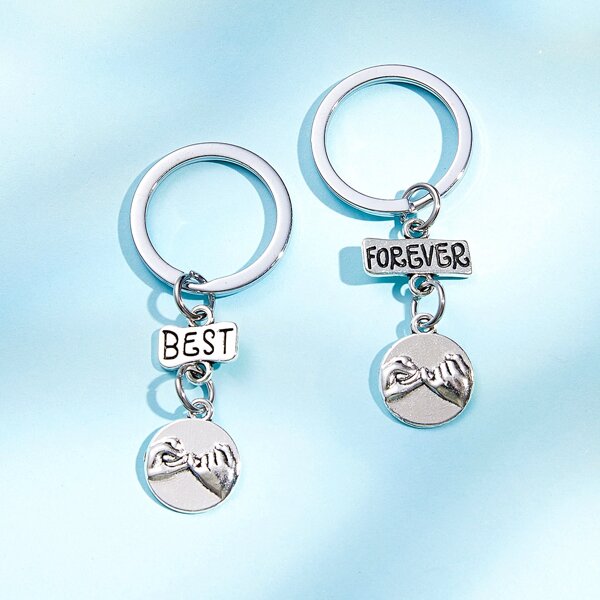 

2pcs Men Letter Engraved Keychain, Silver