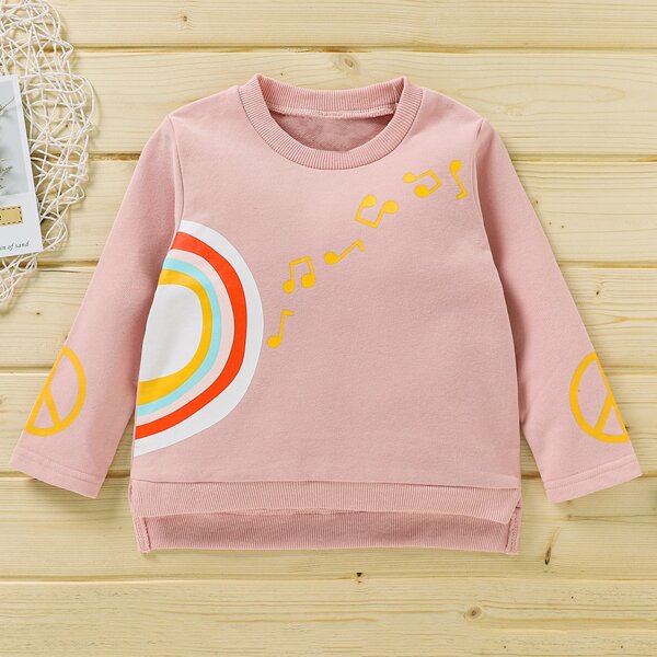 

Toddler Girls Rainbow And Musical Note Print Sweatshirt, Dusty pink