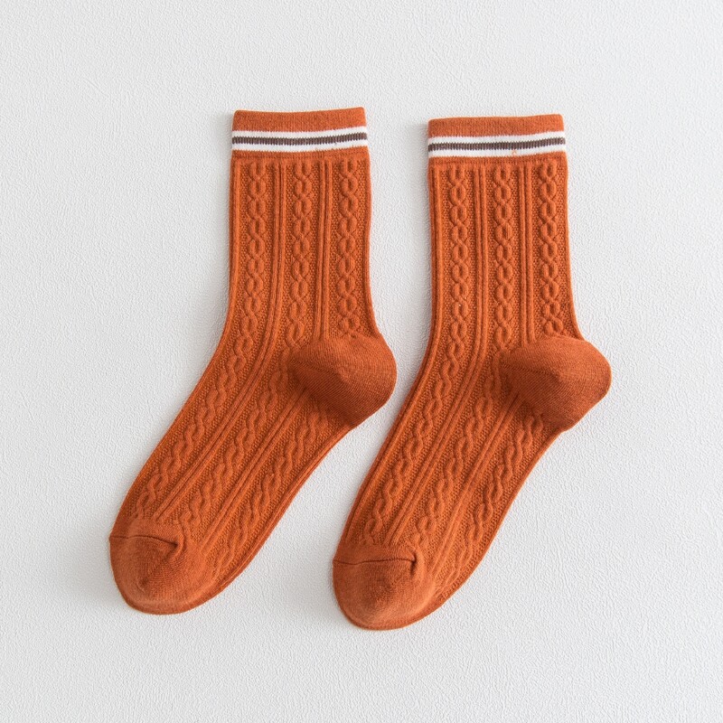

1pair Striped Crew Socks, Orange