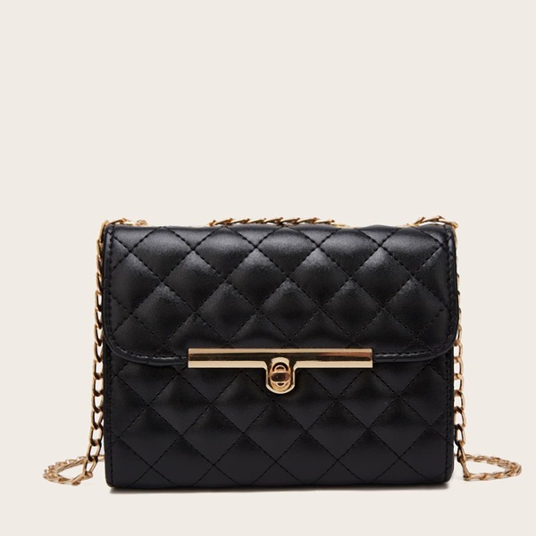 

Turn-lock Quilted Chain Shoulder Bag, Black