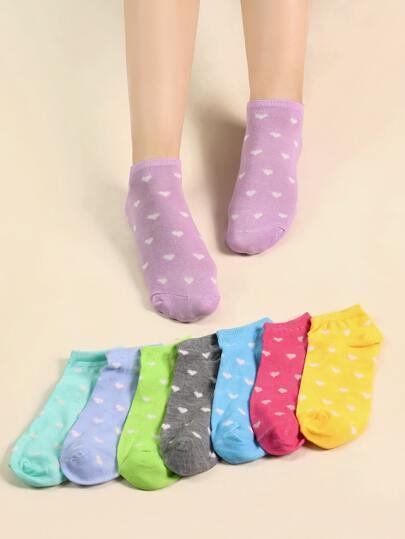 8雙心形圖案船襪