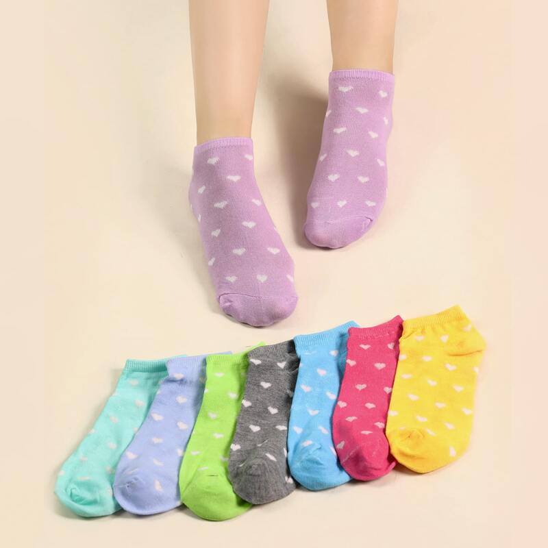 

8pairs Heart Print Ankle Socks, Multicolor