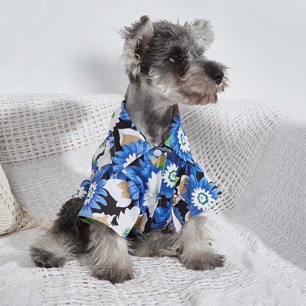

Flower Print Pet Shirt, Blue