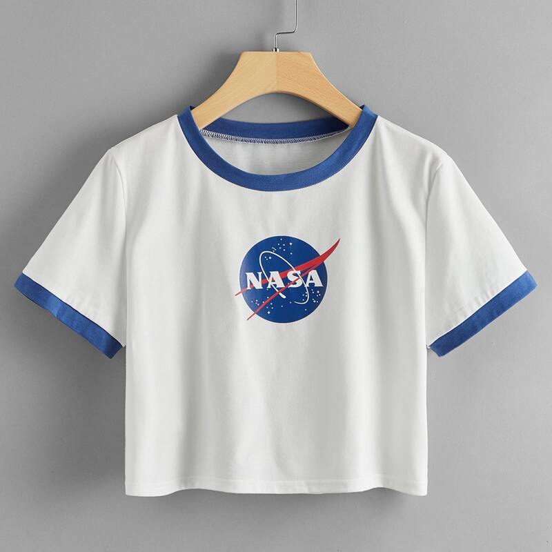 

Letter Graphic Ringer Crop Tee, White