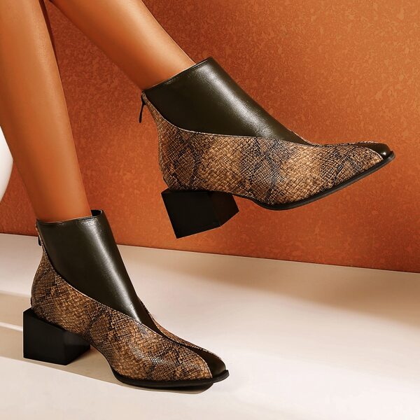 

Snakeskin Panel Zip Back Chunky Boots, Brown
