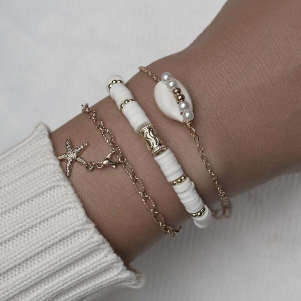 

3pcs Shell Decor Bracelet, Gold