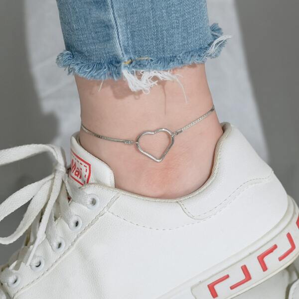 

Hollow Out Heart Decor Anklet, Silver