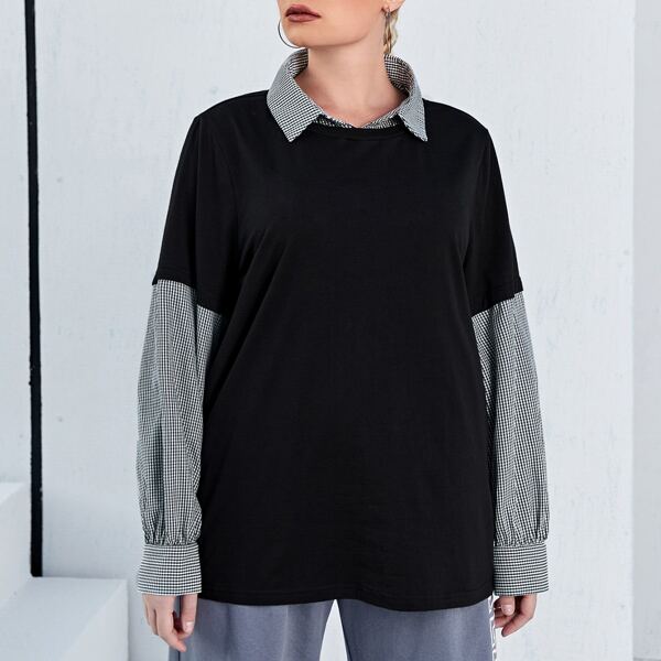 

Plus Houndstooth Panel 2 In 1 Top, Black