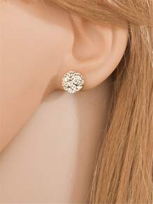 Textured Metal Stud Earrings - Yellow Gold - View 3