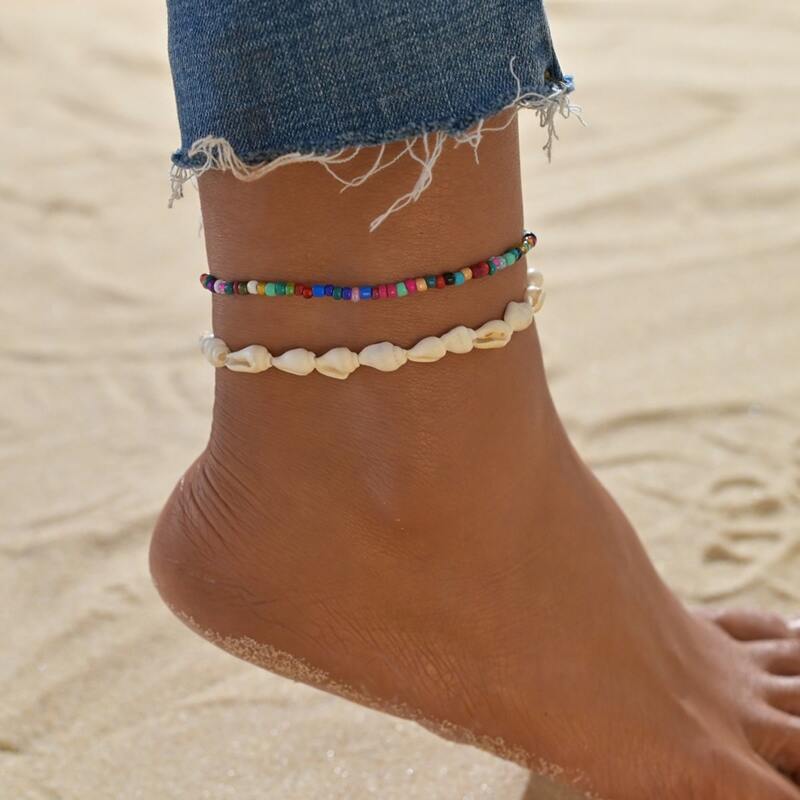 

2pcs Shell Decor Anklet, Multicolor
