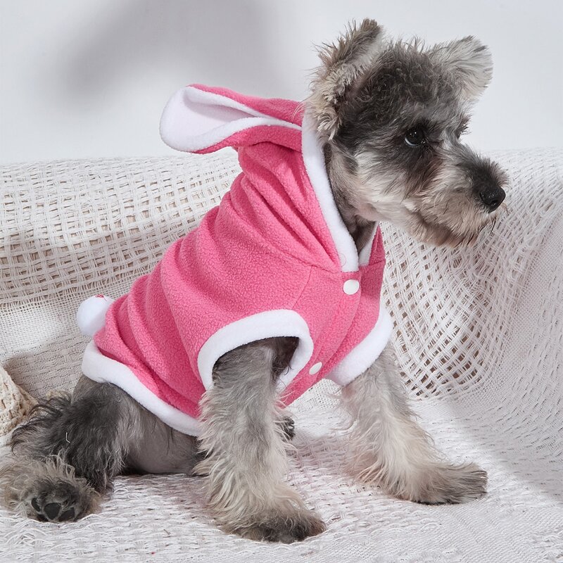 

3D Ear Snap Button Hooded Pet Coat, Pink