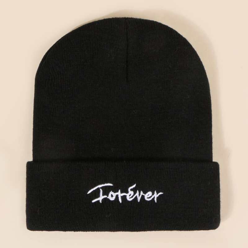 

Letter Embroidery Beanie, Black