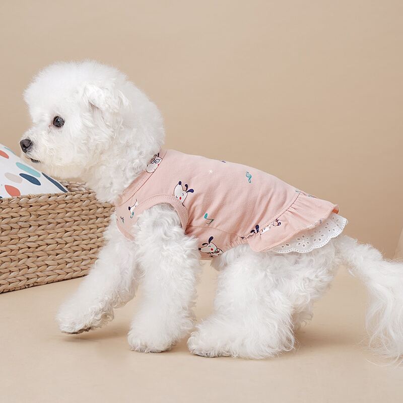 

Cartoon Graphic Ruffle Decor Pet Tank, Baby pink
