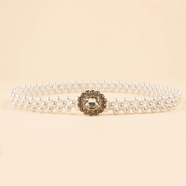 

Gemstone Decor Faux Pearl Belt, White