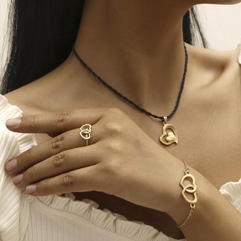 

5pcs Heart Jewelry Set, Gold
