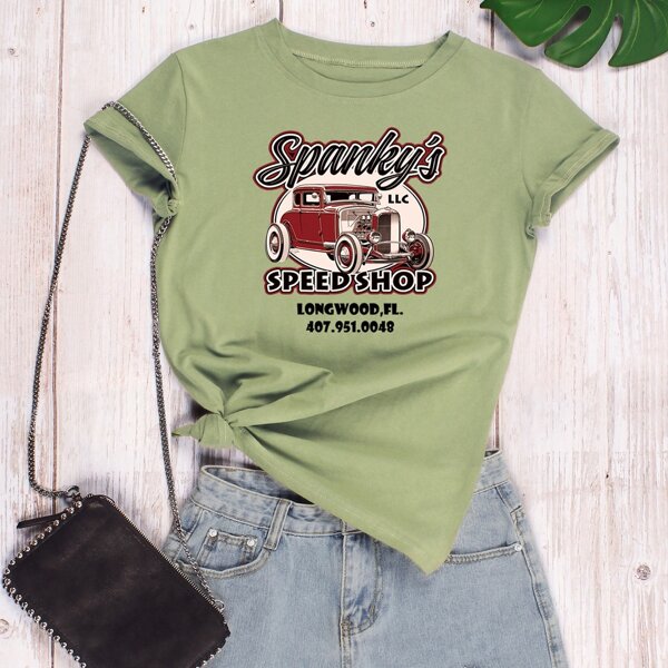 

Car And Letter Graphic Tee, Army green