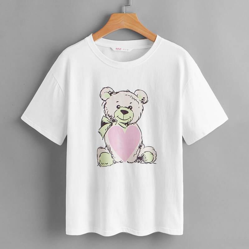 

Bear Graphic Drop Shoulder Tee, White