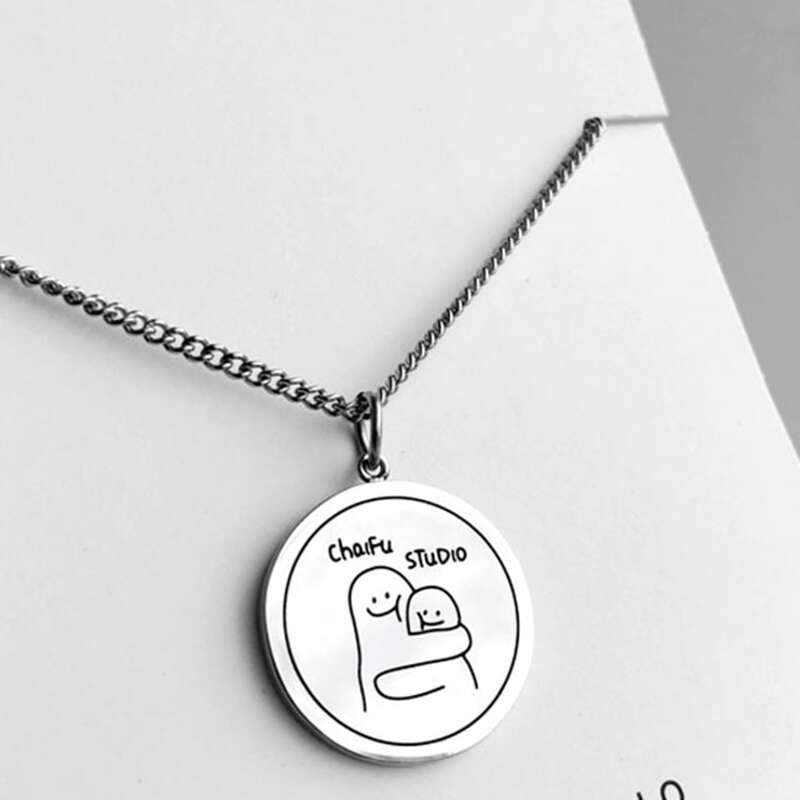 

Cartoon Coin Pendant Necklace, Silver