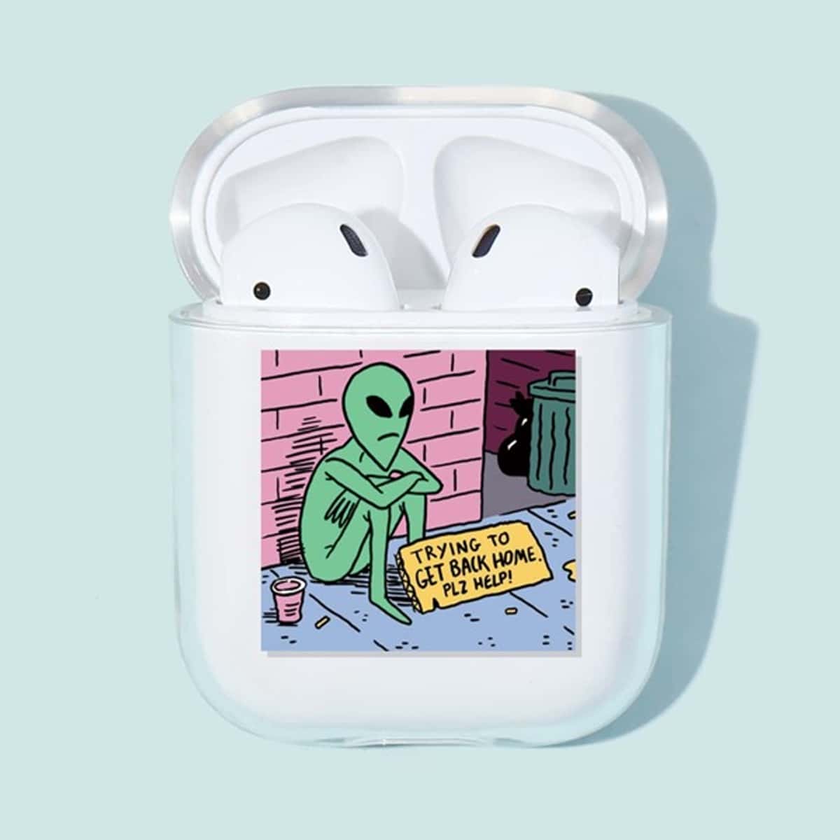 

Alien & Slogan Print AirPods Case, Multicolor