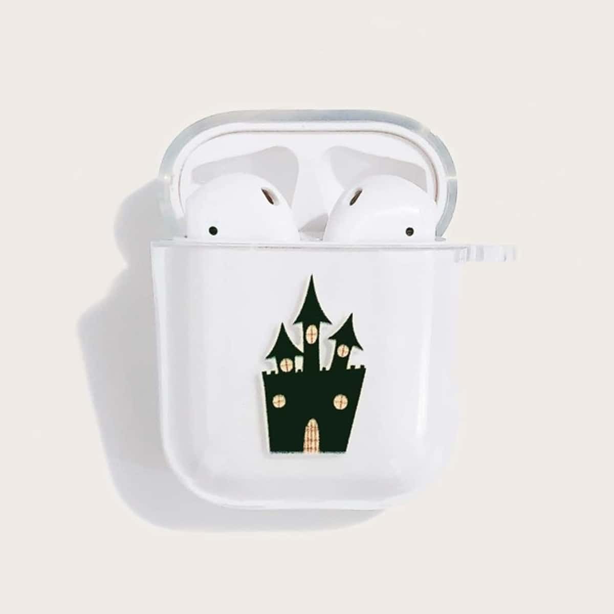 

Castle Print Clear AirPods Case, Dark green