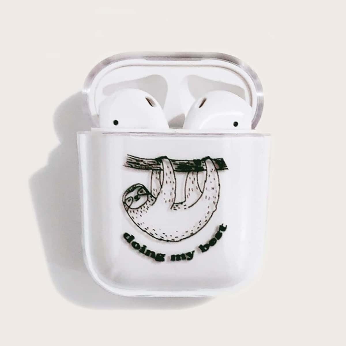

Sloth & Slogan Print AirPods Case, Black and white