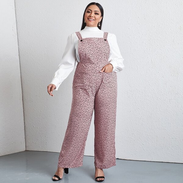 

Plus Allover Print Dual Pocket Overall Jumpsuit, Dusty pink
