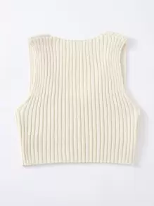 SHEIN Unity 羅紋針織短版毛衣背心 - 米色 - 查看 2