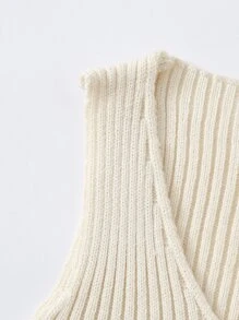 SHEIN Unity 羅紋針織短版毛衣背心 - 米色 - 查看 5