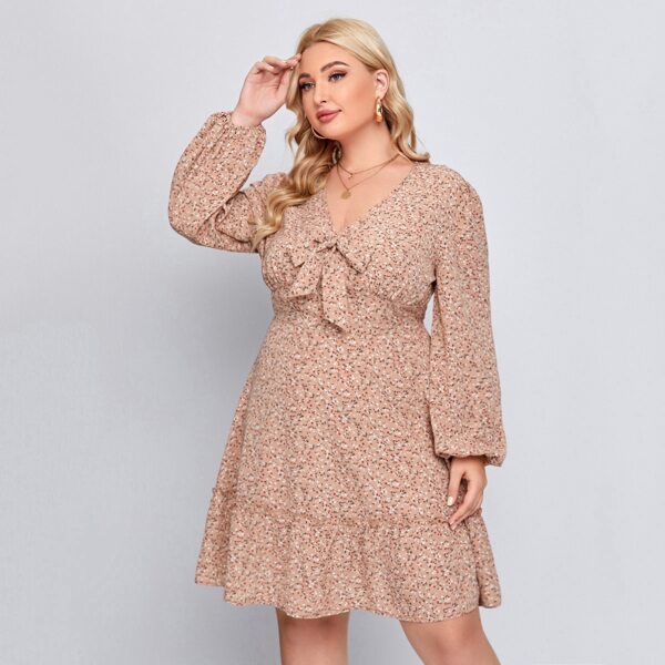 

Plus Ditsy Floral Tie Front A-line Dress, Apricot