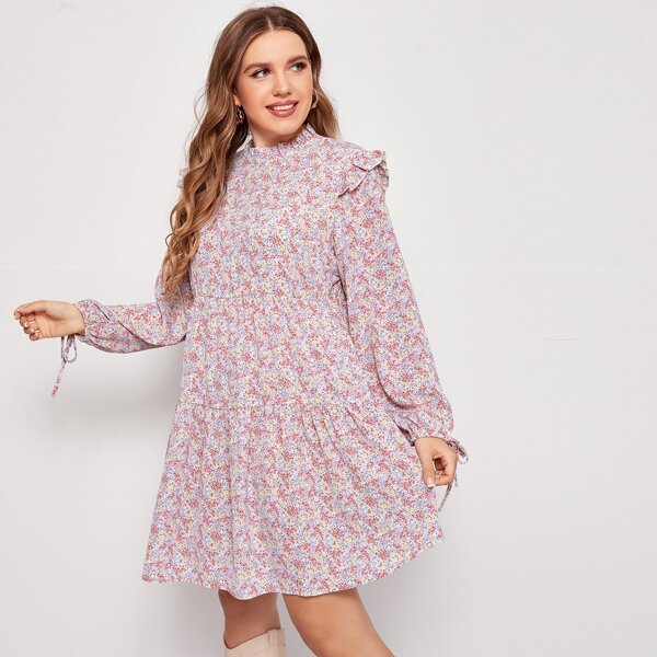 

Plus Ditsy Floral Mock Neck Dress, Multicolor