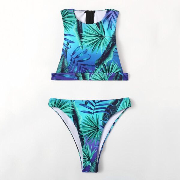 

Tropical Zip Back Bikini Swimsuit, Multicolor