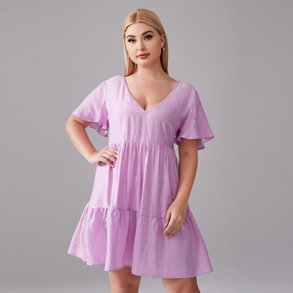 

Plus Flutter Sleeve Smock Dress, Lilac purple