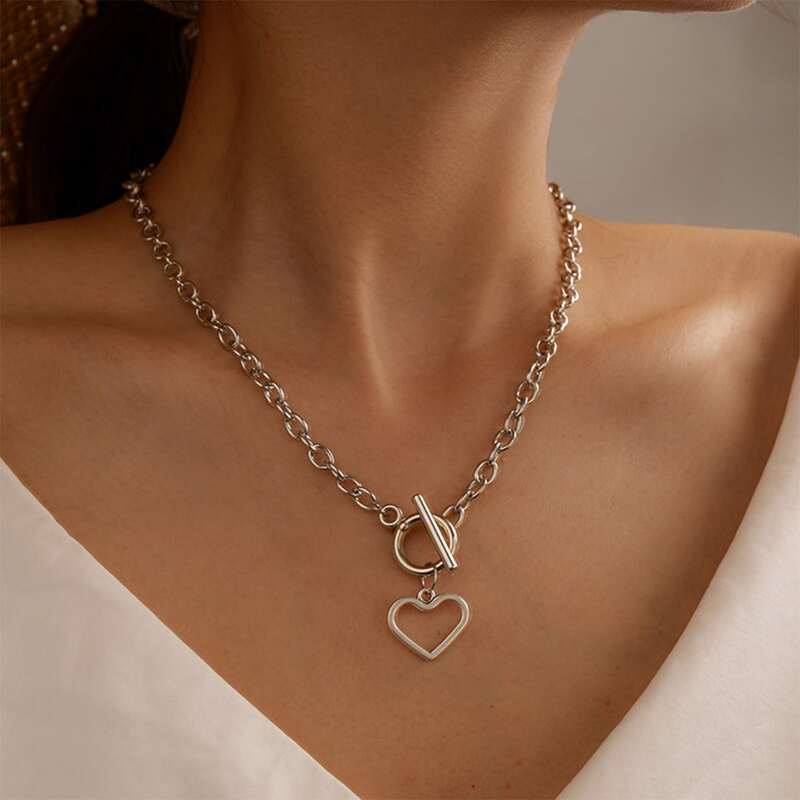 

Heart Toggle Clasp Chain Necklace, Silver