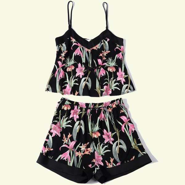 

PJM Tie Front Floral Cami Top & Shorts PJ Set, Multicolor