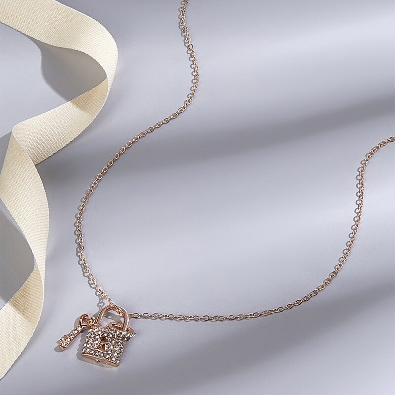 

Rhinestone Lock & Key Pendant Necklace, Gold