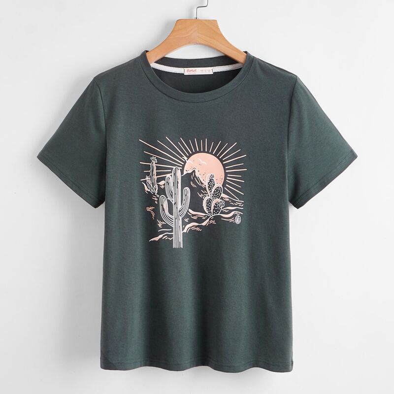 

Sun & Cactus Graphic Tee, Dark grey