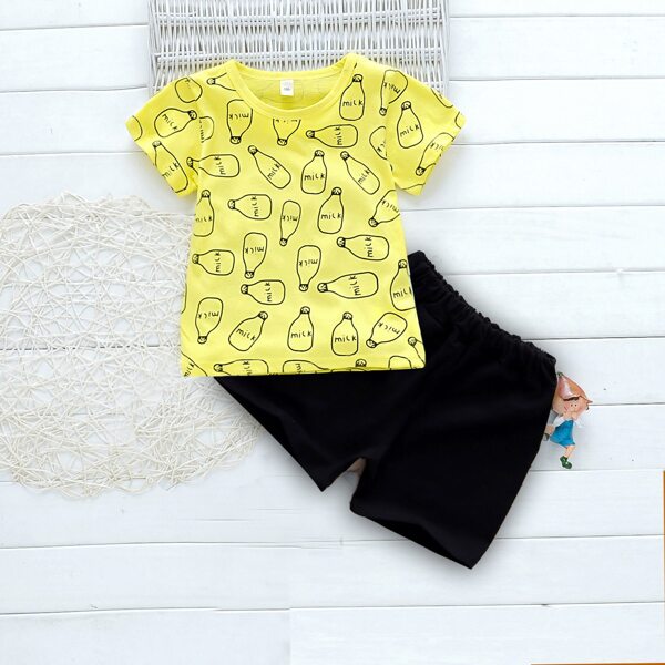 

Toddler Boys Letter & Bottle Print Tee & Shorts, Multicolor